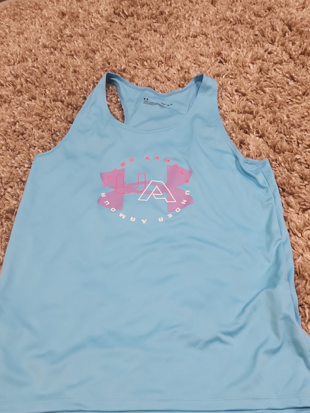 Under Armour Sky Blue Racerback Tank with Pink Logo